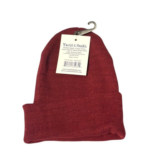 Yacht & Smith Unisex Burgundy Red Knit Beanie - Picture 2 of 7